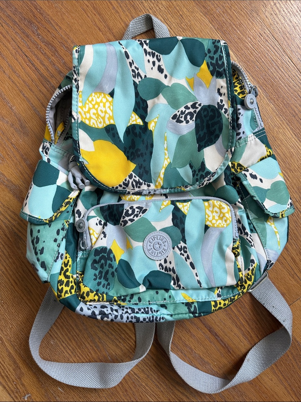 Kipling Teal, Yellow & Green Leaf-Print Small Backpack